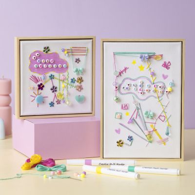 Canvas Painting with Embroidery and Letter Beads