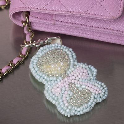 Bag charm with beaded embroidery