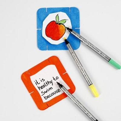 Painted and Marker-decorated white Card Construction Pieces